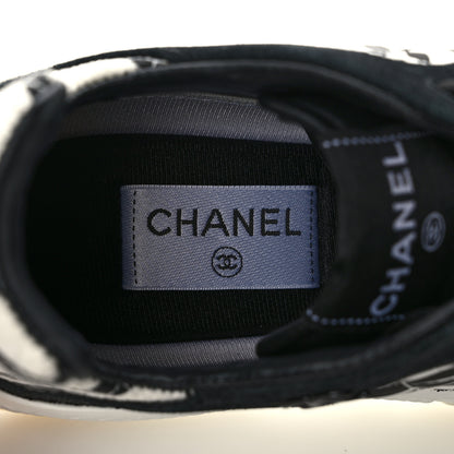 Chanel Nylon Suede Calfskin Printed Sneakers 42 White Black 7 of 8