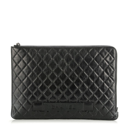 Chanel Crumpled Lambskin Quilted Large Slide Pouch Black 1 of 6