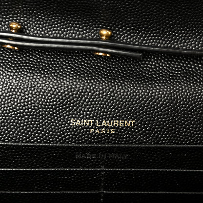 Saint Laurent Grain De Poudre Matelasse Chevron Monogram Chain Wallet Black 6 of 9
