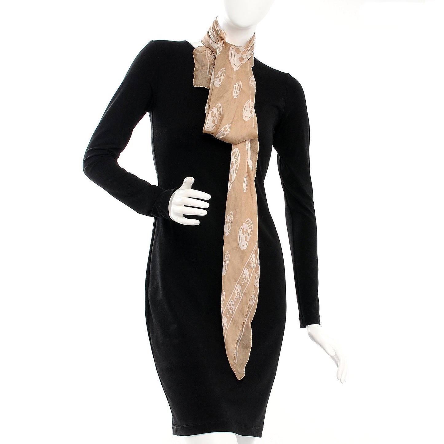 Silk Chiffon Skull Scarf Beige Ivory