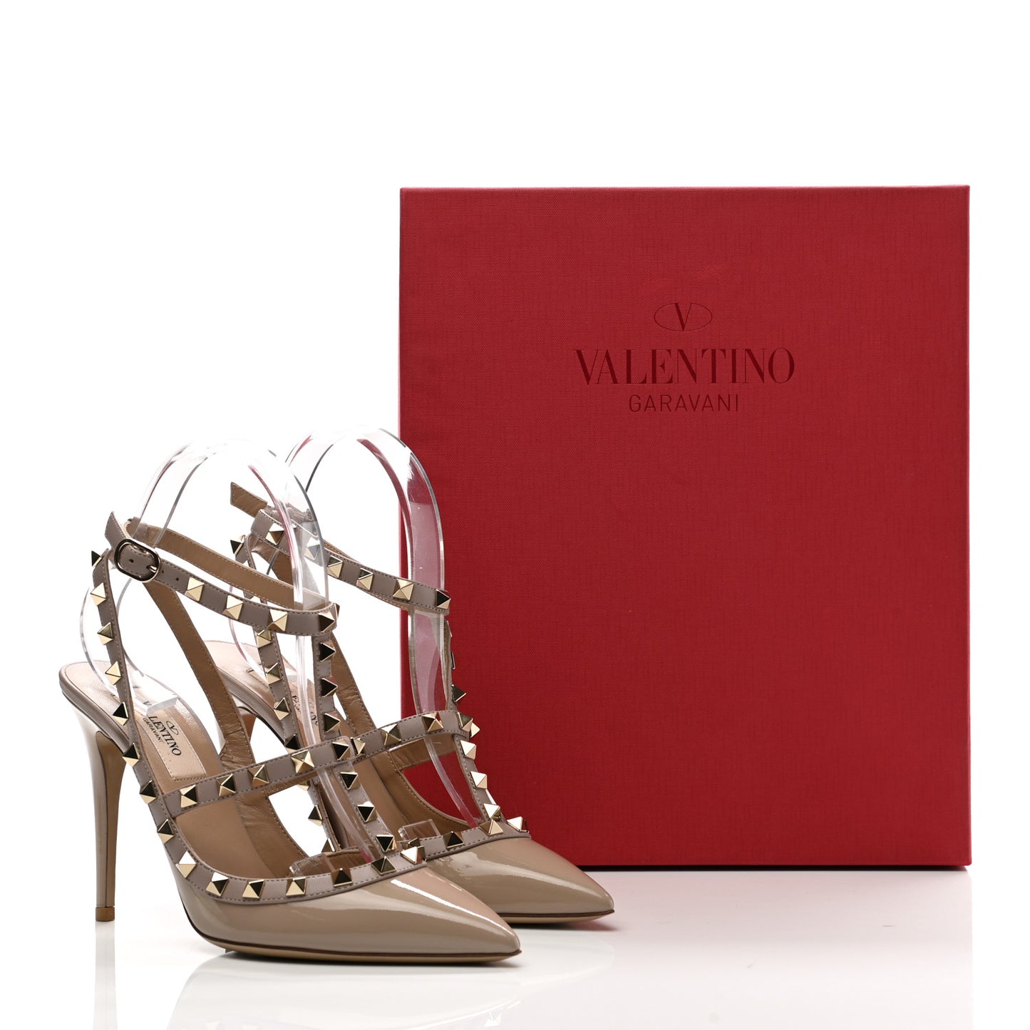 Patent Nappa Rockstud Ankle Strap 100mm Pumps 37 Poudre