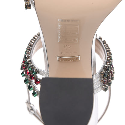 Gucci Nappa Silk Crystal Bertie High Heel Sandals 40 Argento 7 of 9