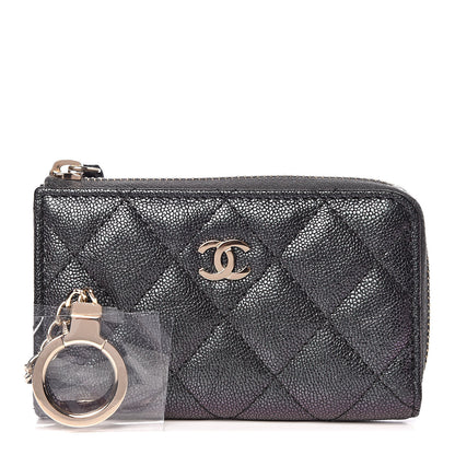 Chanel Iridescent Caviar Quilted Zipped Key Holder Case Black 1 of 8
