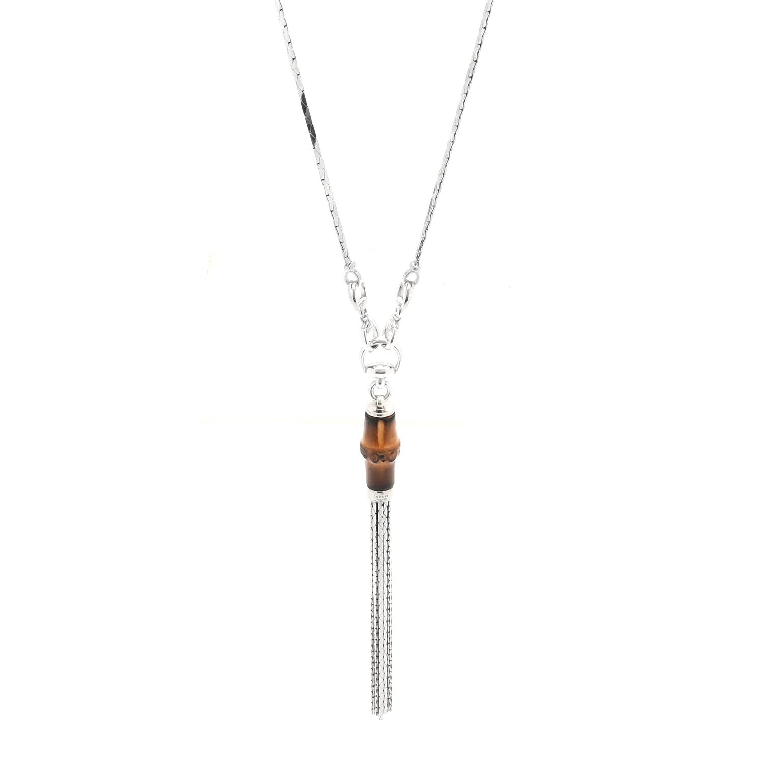 Gucci Sterling Silver Bamboo Long Tassel Necklace 1 of 5