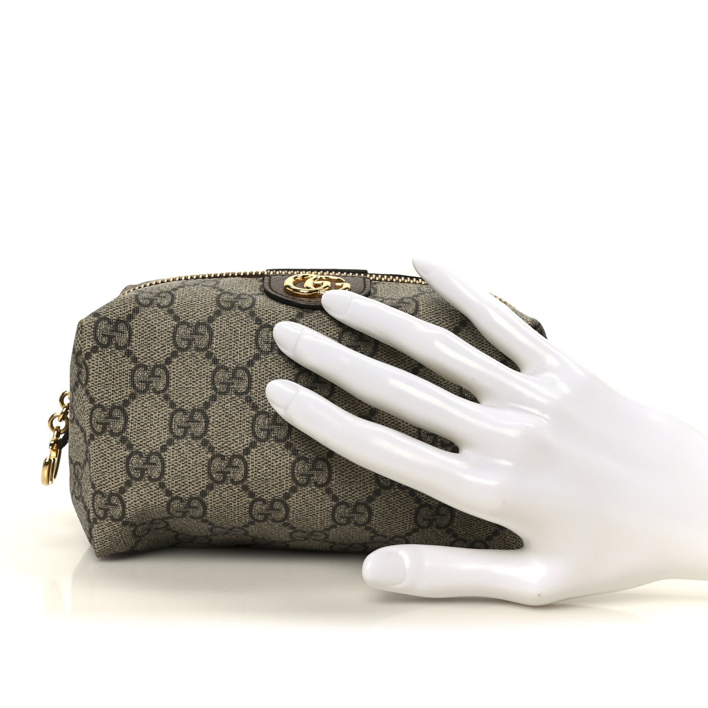 Soft GG Supreme Monogram Calfskin Medium Ophidia Cosmetic Case Beige Ebony New Acero