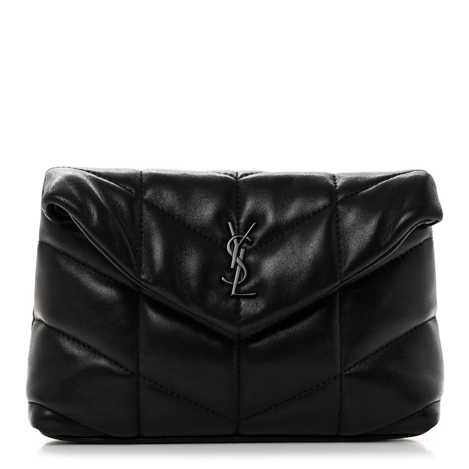 Saint Laurent Lambskin Monogram Loulou Puffer Pouch Clutch Black 1 of 7