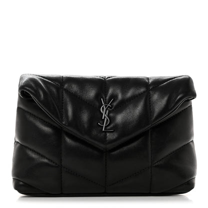 Saint Laurent Lambskin Monogram Loulou Puffer Pouch Clutch Black 1 of 7