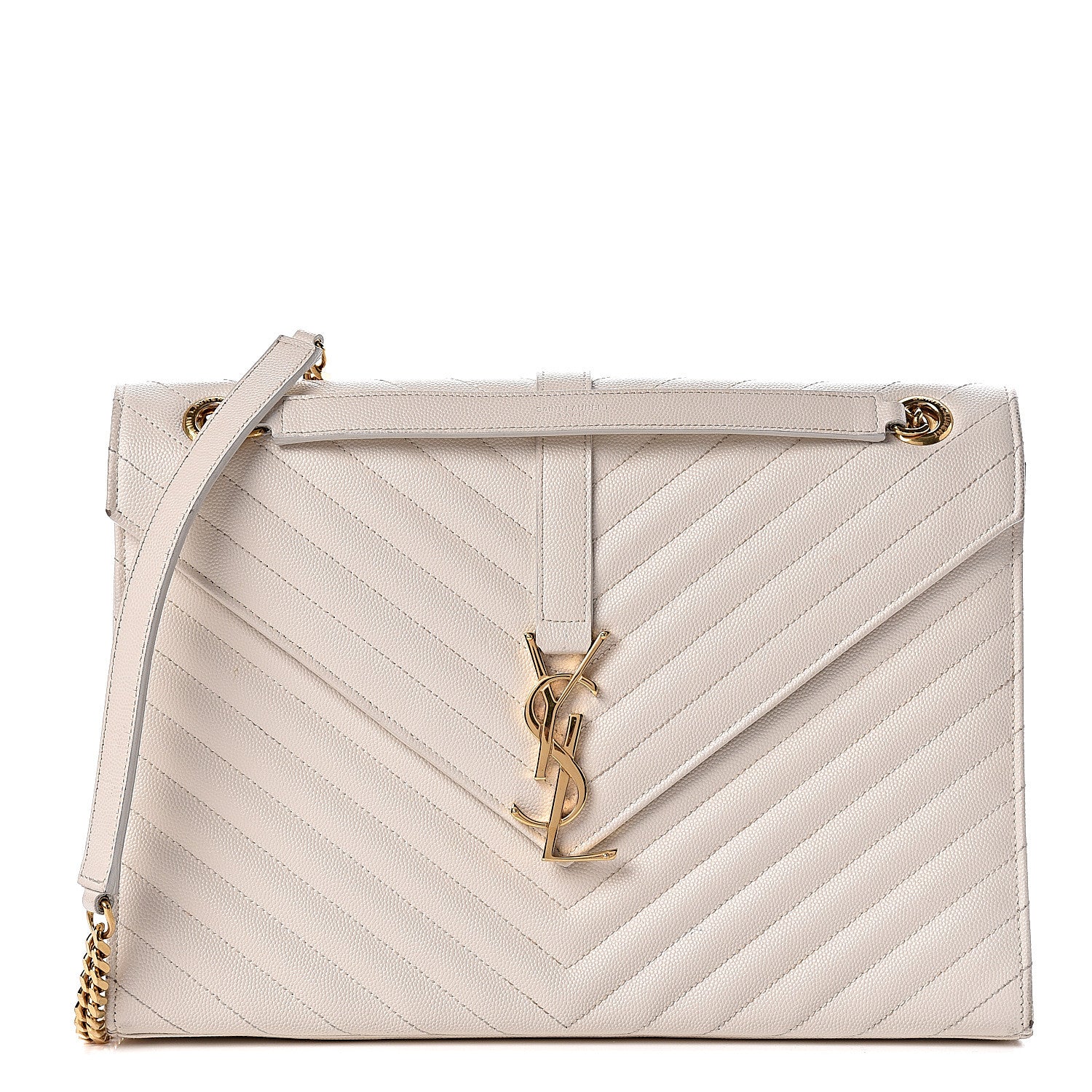 Saint Laurent Grain De Poudre Matelasse Chevron Large Monogram Satchel White 1 of 17