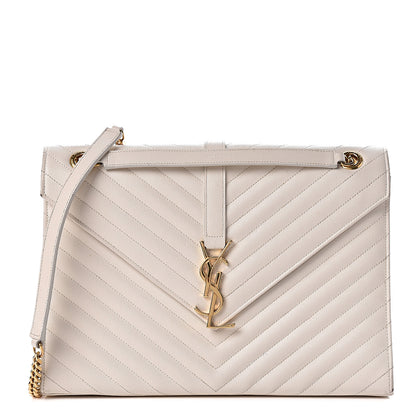 Saint Laurent Grain De Poudre Matelasse Chevron Large Monogram Satchel White 1 of 17