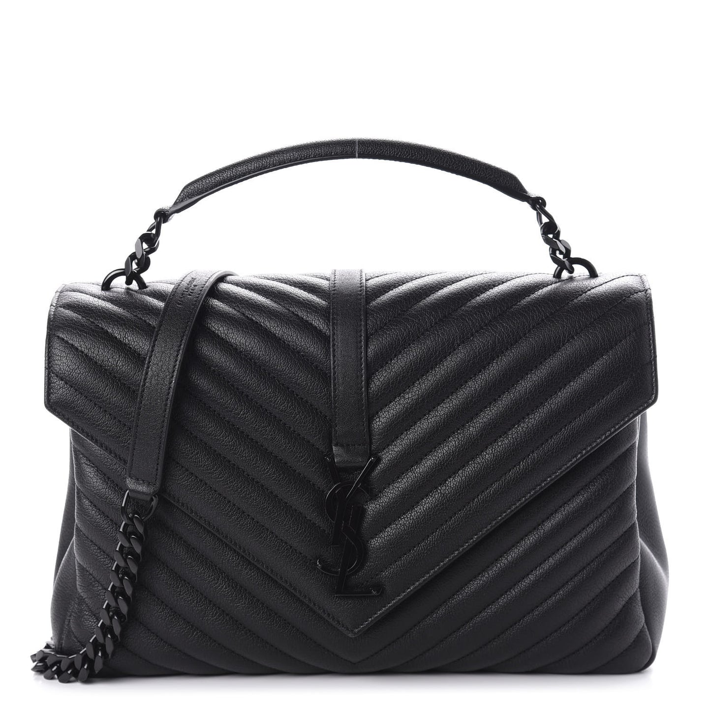 Sheepskin Matelasse Chevron Monogram Monochrome Large College Satchel Black