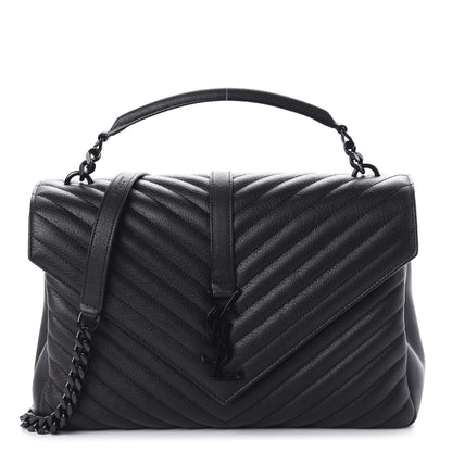 Saint Laurent Sheepskin Matelasse Chevron Monogram Monochrome Large College Satchel Black 1 of 9