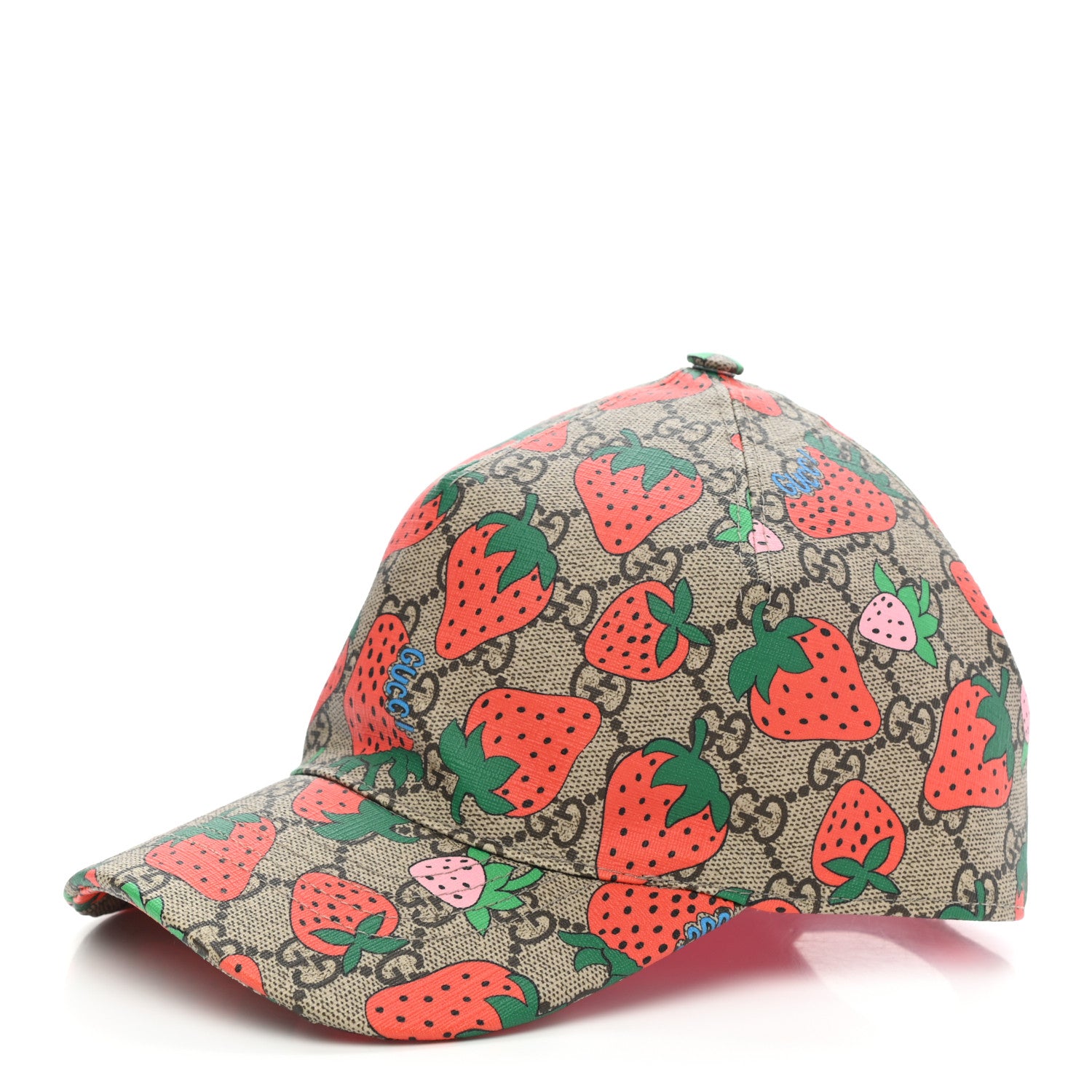 Gucci GG Supreme Monogram Strawberry Baseball Hat 57 Beige 1 of 10