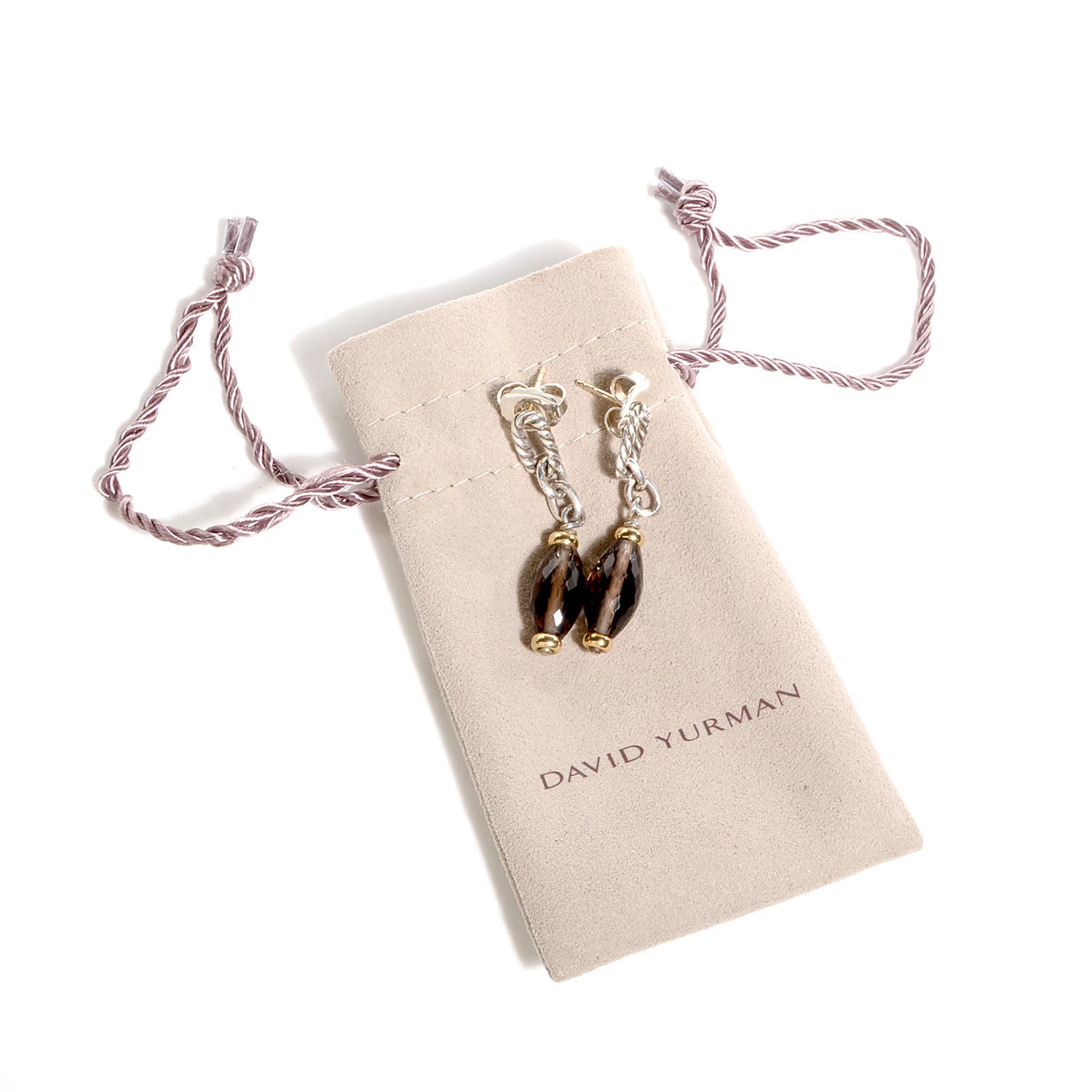 David Yurman Sterling Silver 18k Gold Smoky Quartz Figaro Earrings 5 of 5