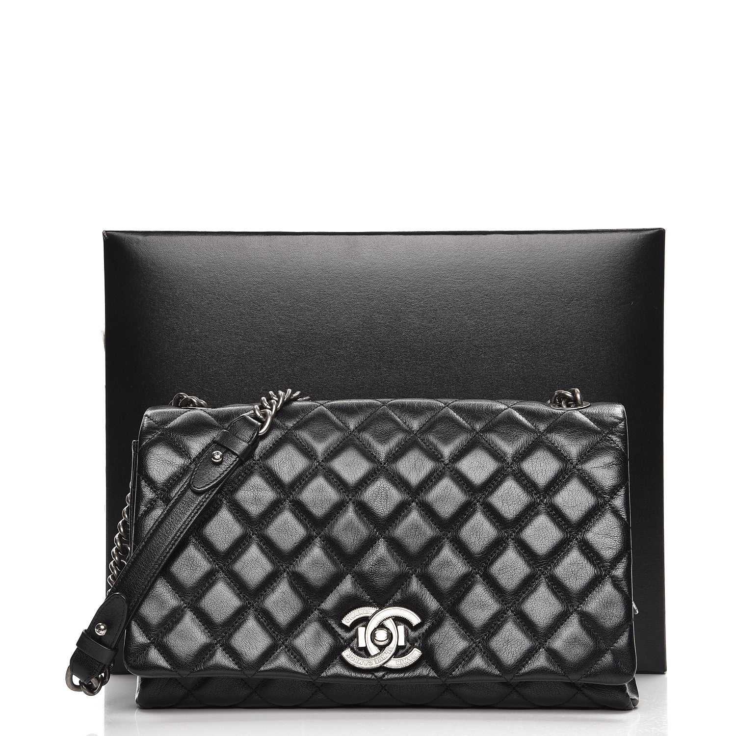 Chanel Metallic Goatskin Quilted Large City Rock Flap Black 8 of 8