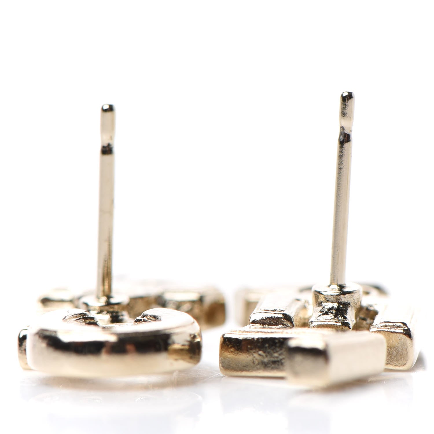 Chanel Crystal Pearl Signature Stud Earrings Gold 3 of 5