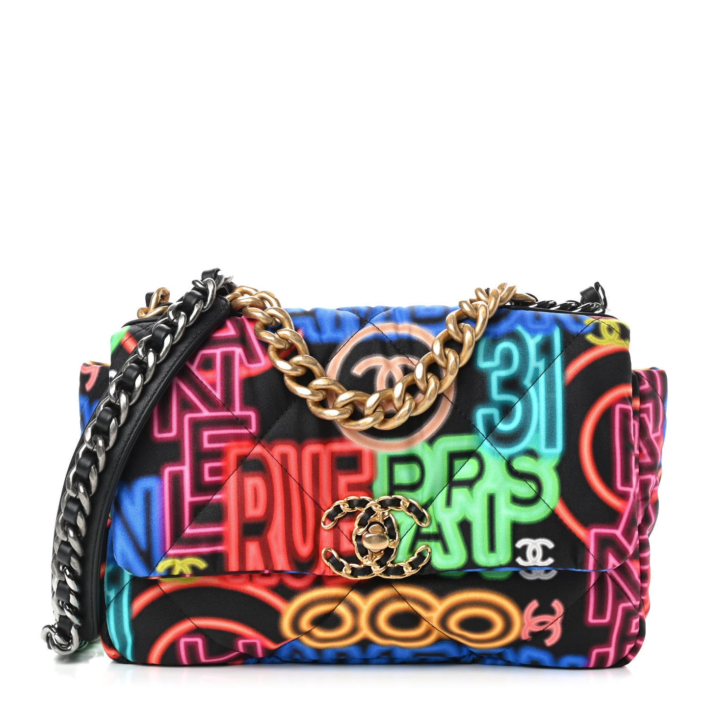 Fabric Printed Medium Chanel 19 Flap Black Multicolor