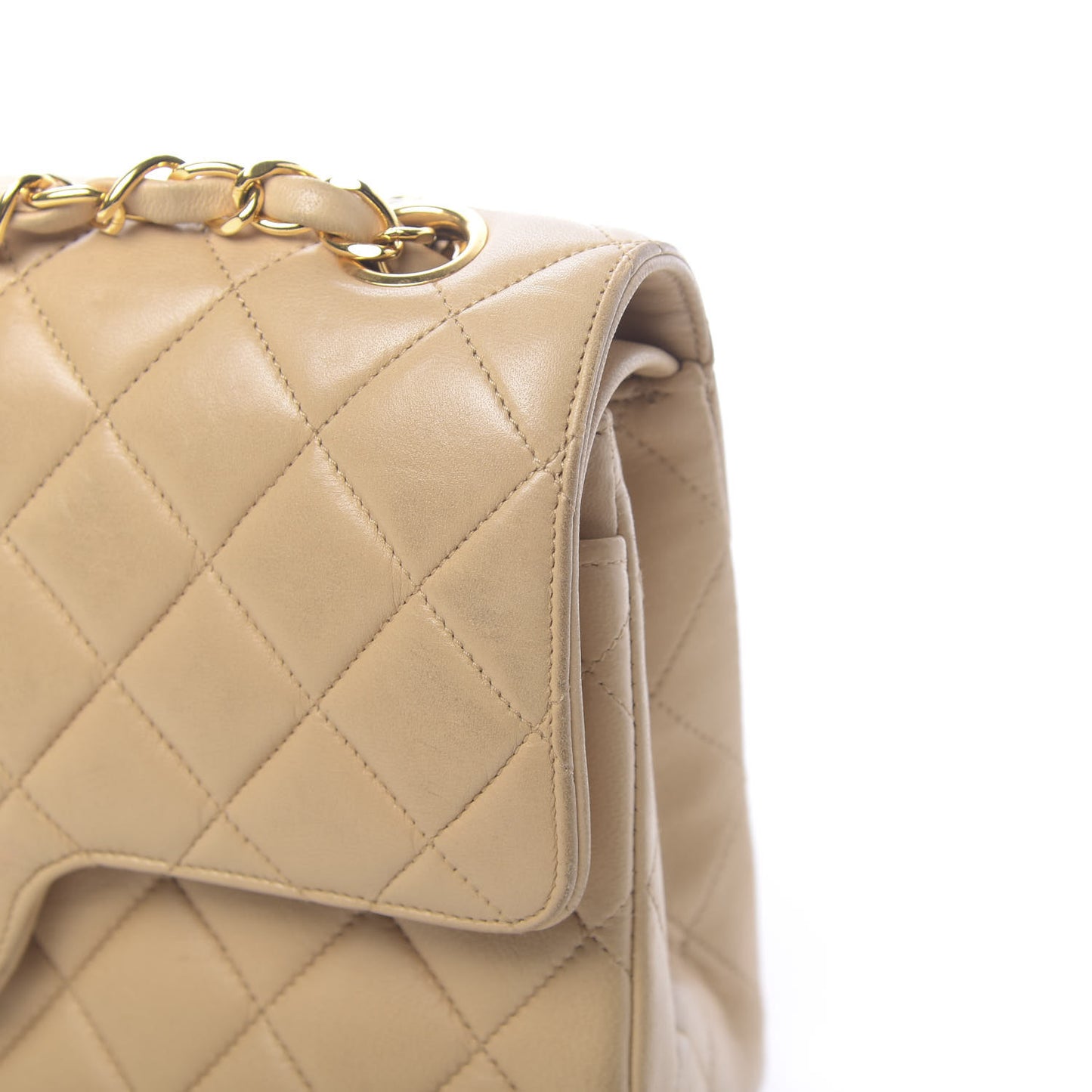 Lambskin Quilted Small Double Flap Beige