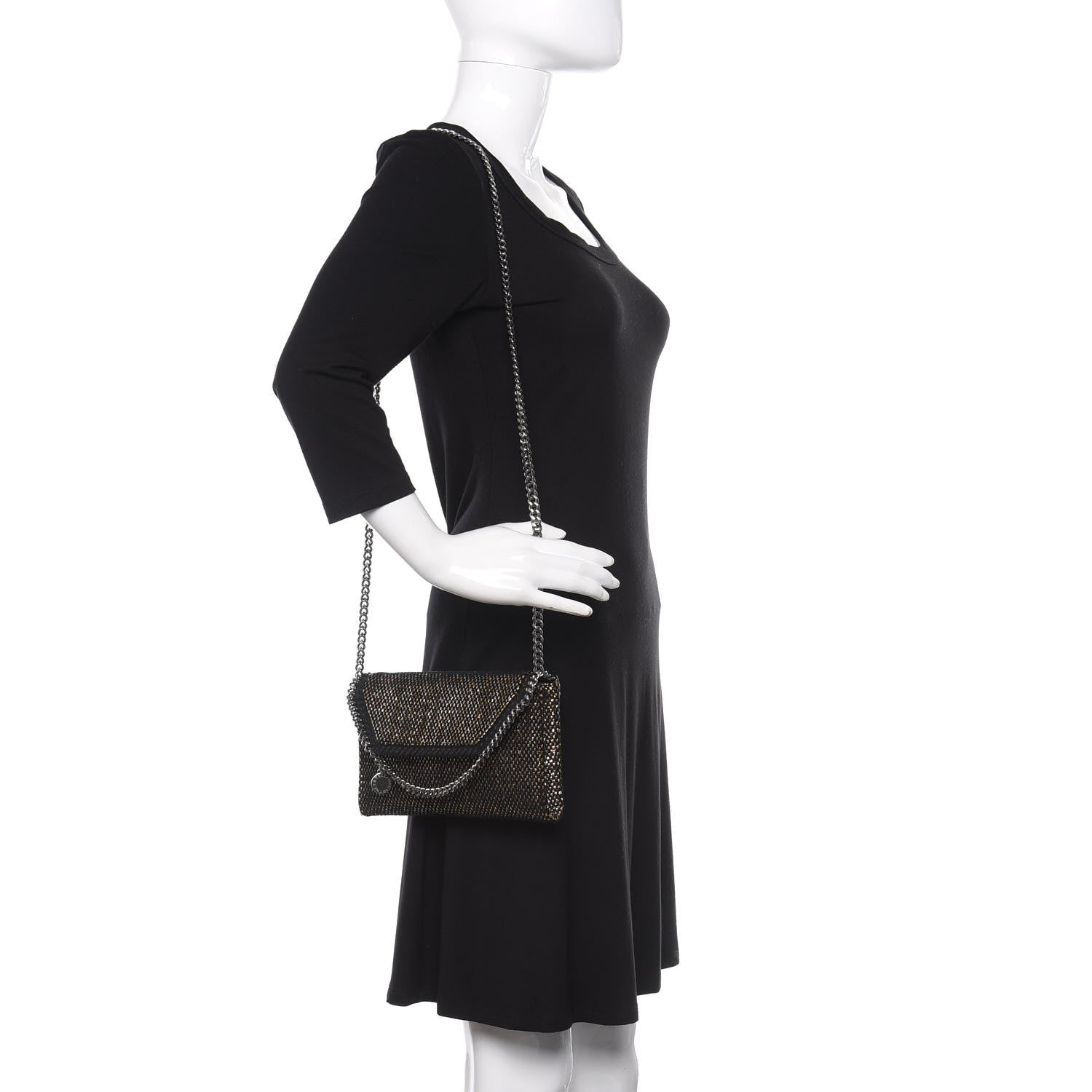 Stella McCartney Metallic Woven Raffia Falabella Mini Crossbody Black Gold 2 of 9