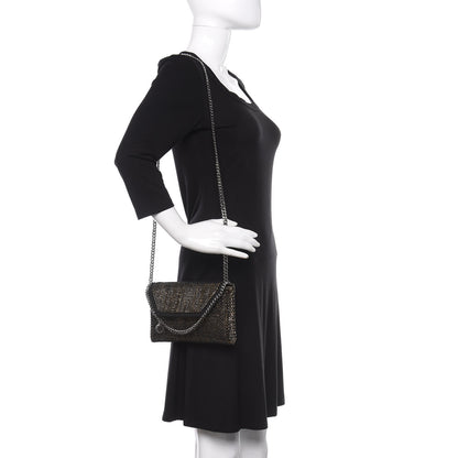 Stella McCartney Metallic Woven Raffia Falabella Mini Crossbody Black Gold 2 of 9
