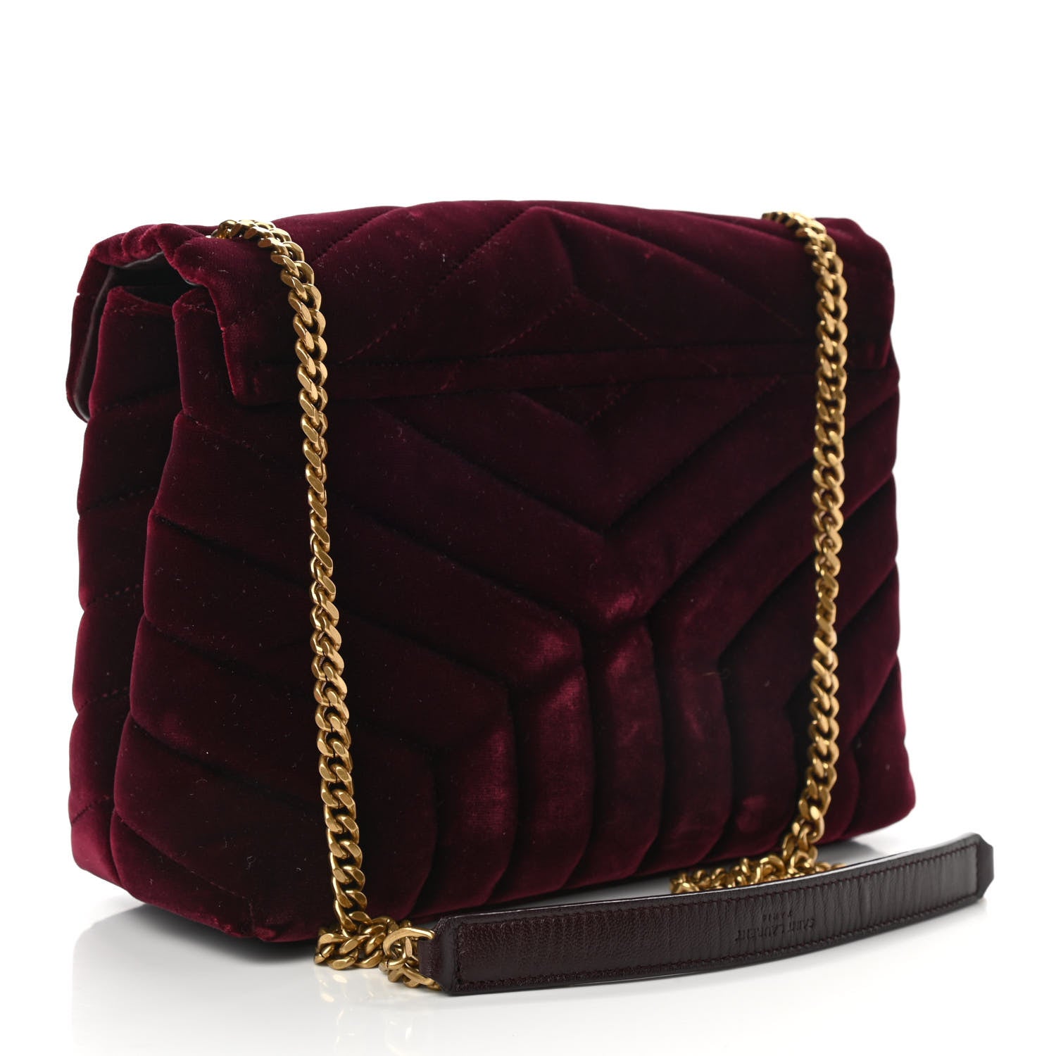 Saint Laurent Velvet Y Quilted Monogram Small Loulou Chain Satchel Burgundy 3 of 9
