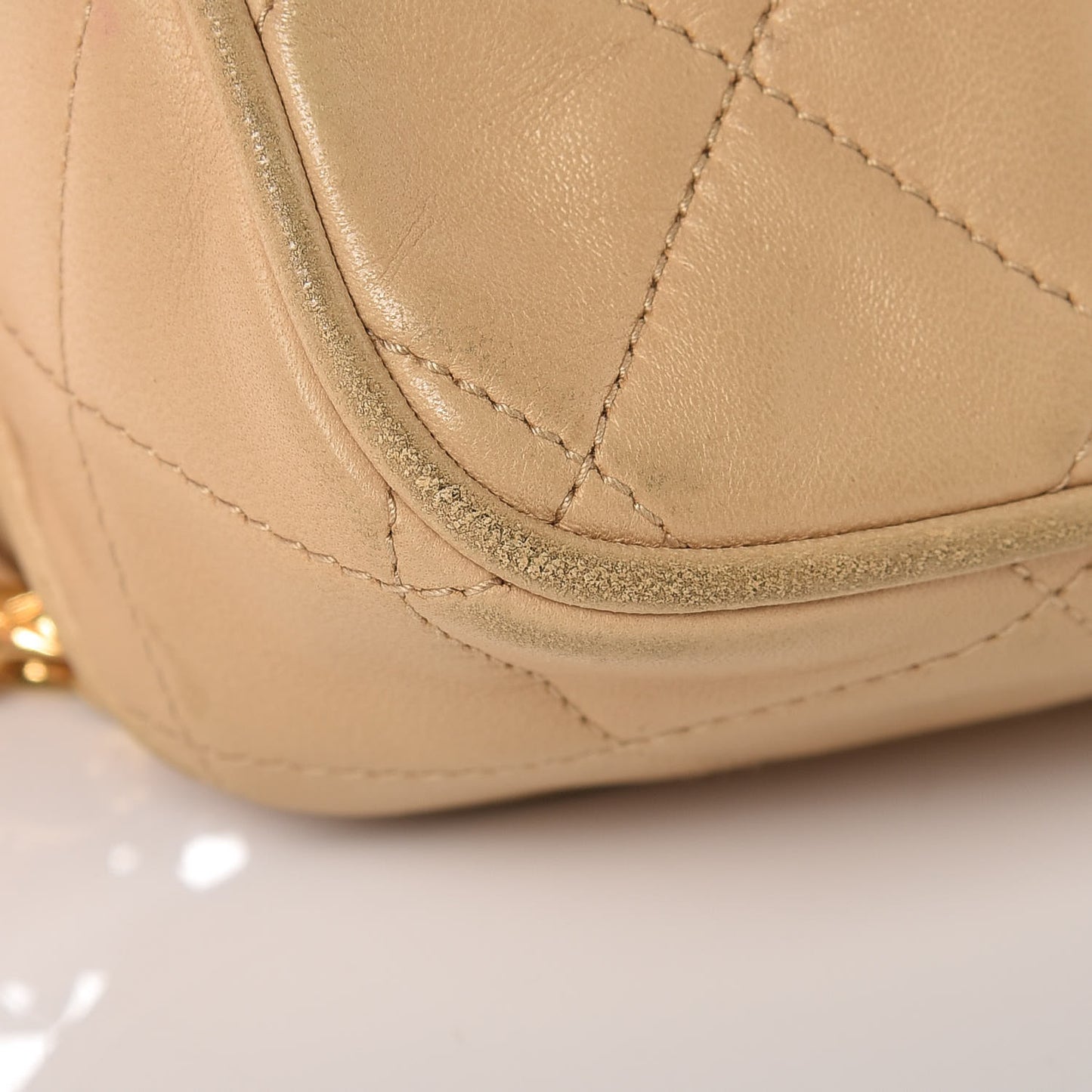 Lambskin Quilted Tassel Camera Case Beige