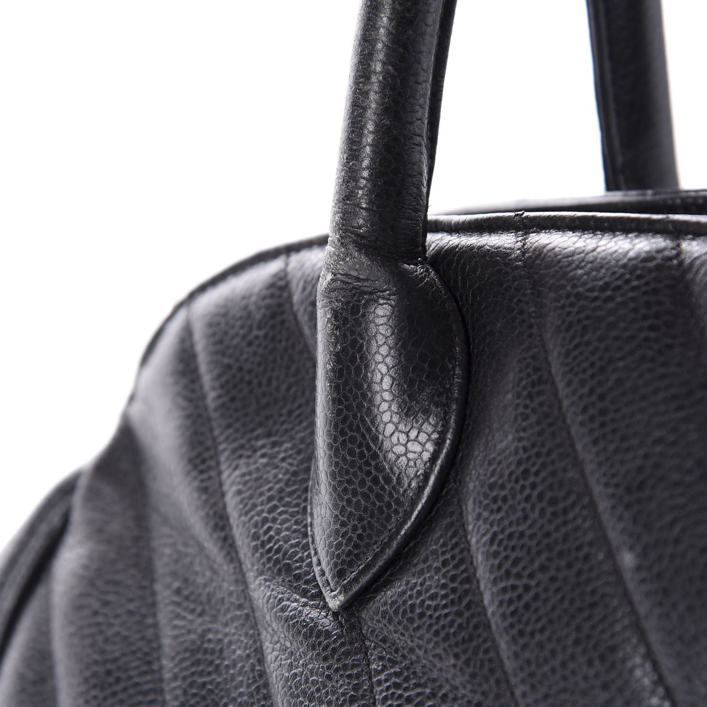 Caviar Chevron Top Handle Bag Black