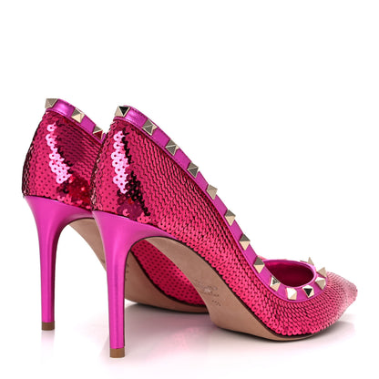 Valentino Garavani Metallic Nappa Sequin Liquid Metal Rockstud 85mm Pumps 39 Pink Orchid 4 of 12