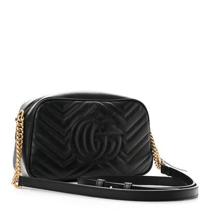 Gucci Calfskin Matelasse Small GG Marmont Chain Shoulder Bag Black 3 of 11