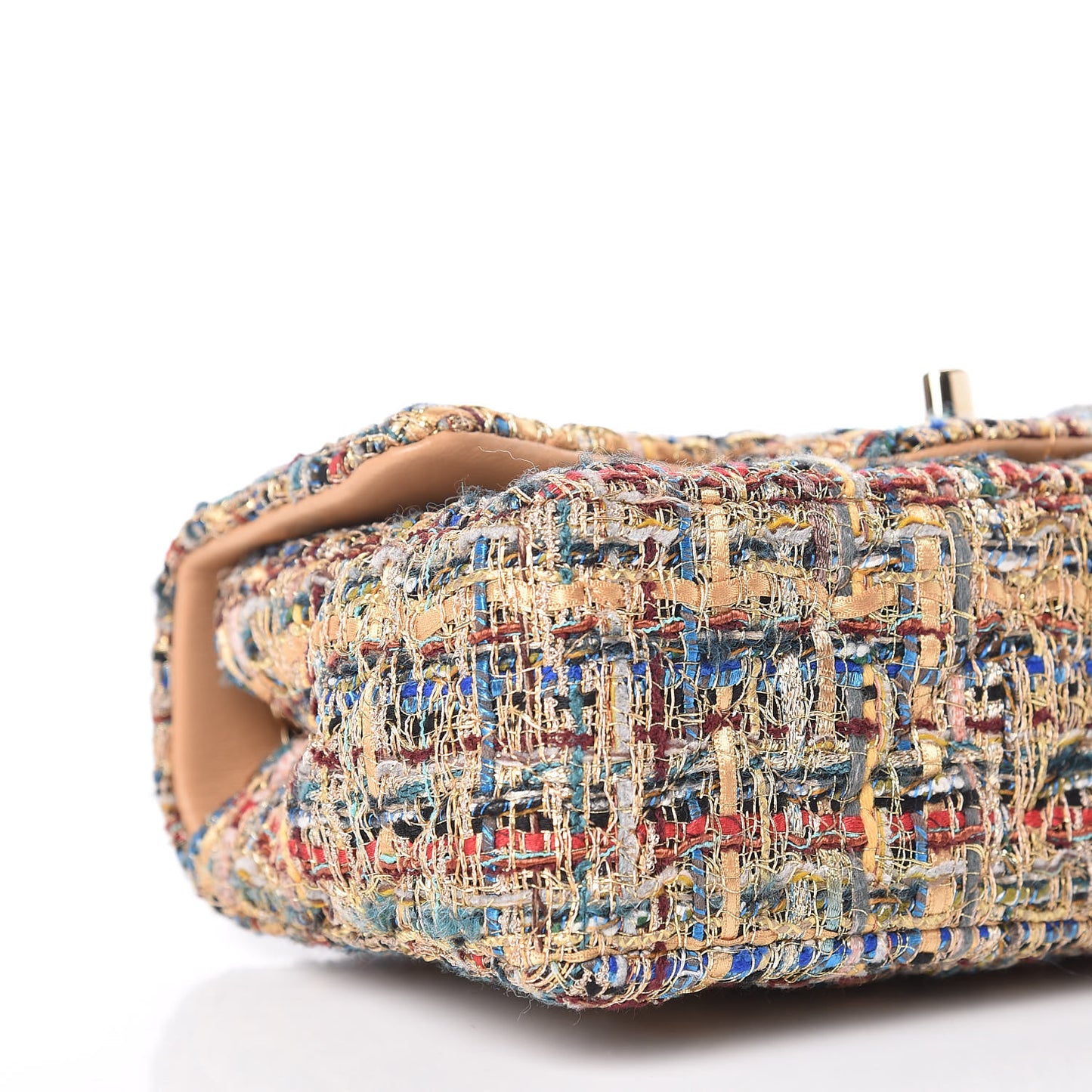 Tweed Quilted Mini Rectangular Flap Gold Blue