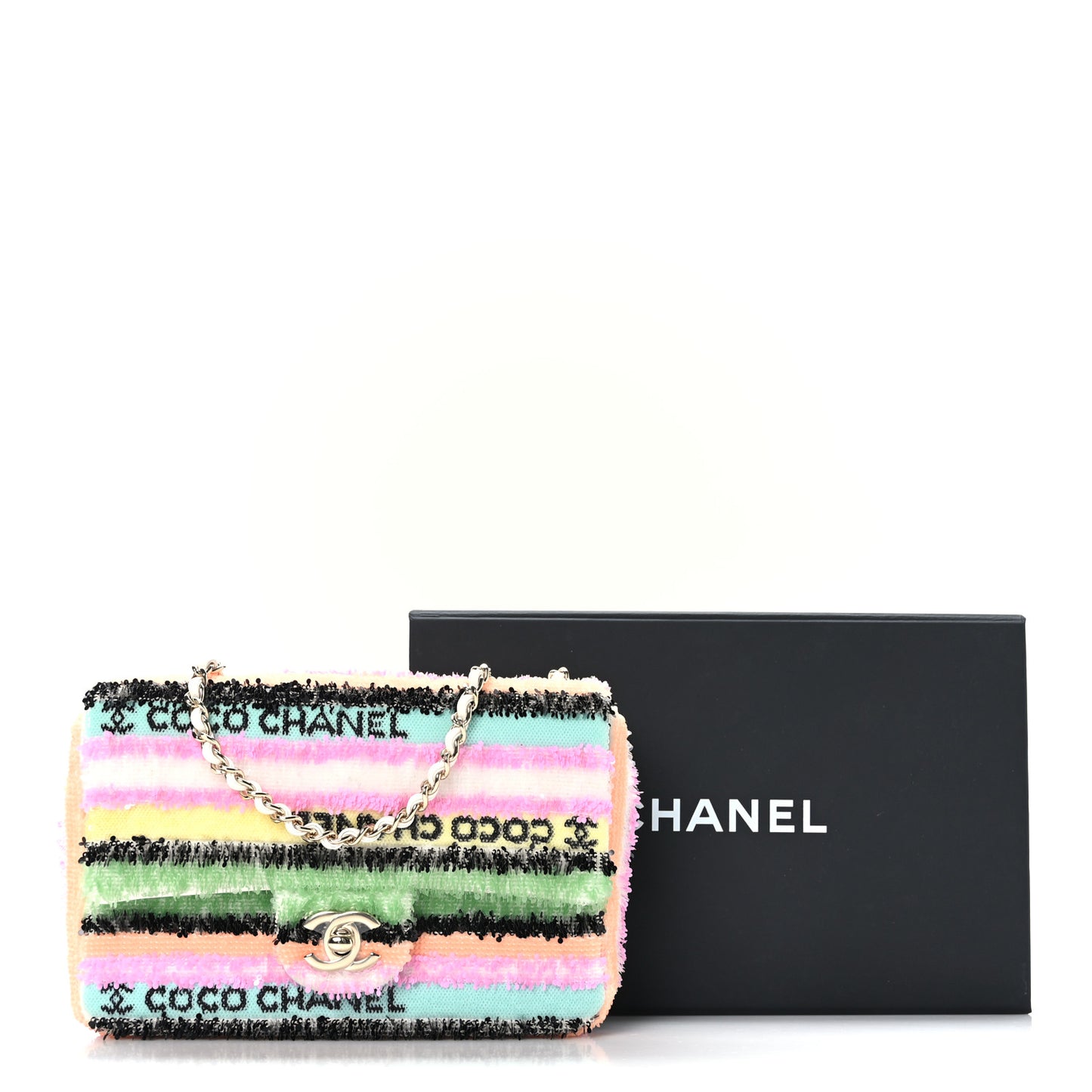 Sequin Logo Single Flap White Multicolor