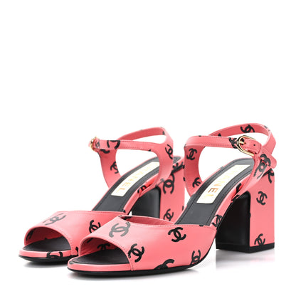 Chanel Printed Lambskin CC Sandals 36.5 Pink Black 3 of 8