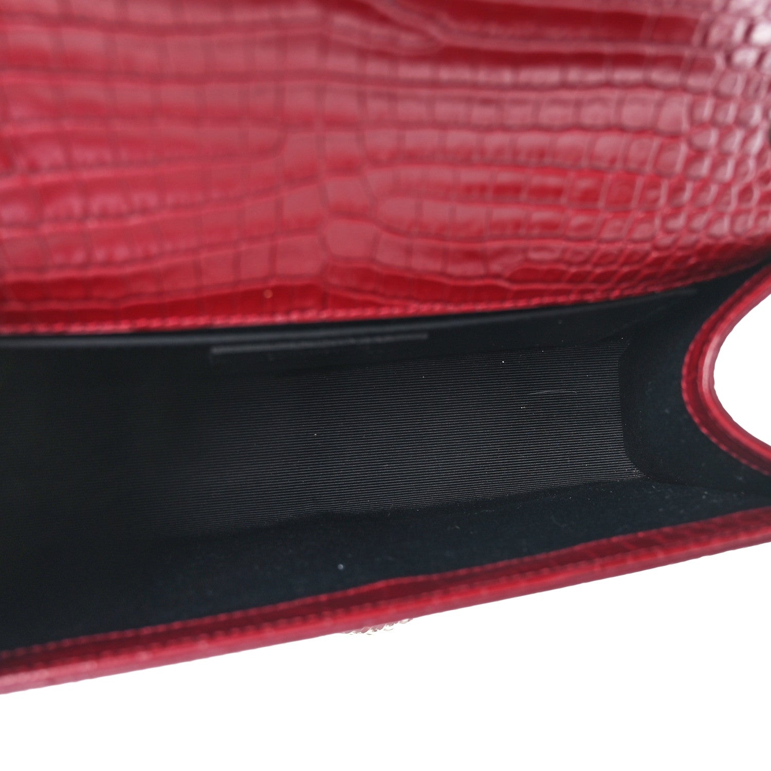 Saint Laurent Calfskin Crocodile Embossed Medium Classic Monogram Kate Tassel Satchel Red 5 of 8