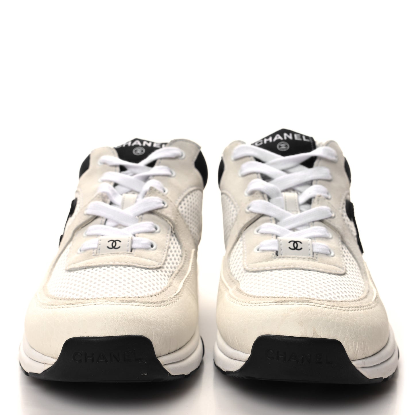 Mesh Suede Calfskin Grained Calfskin Womens CC Sneakers 39.5 White Black