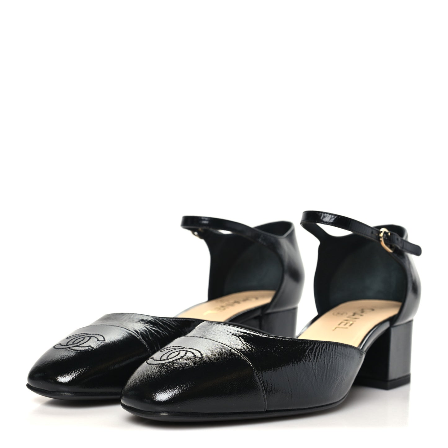 Shiny Lambskin CC Cap Toe Mary Janes Pumps 40 Black