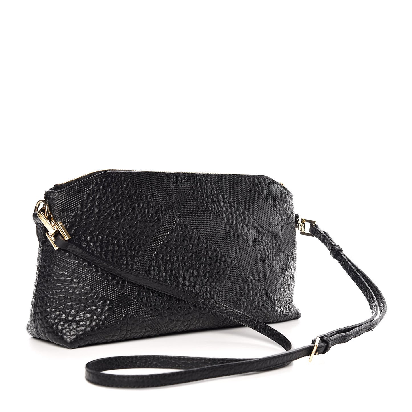 Signature Grain Calfskin Check Embossed Small Chichester Crossbody Clutch Bag Black
