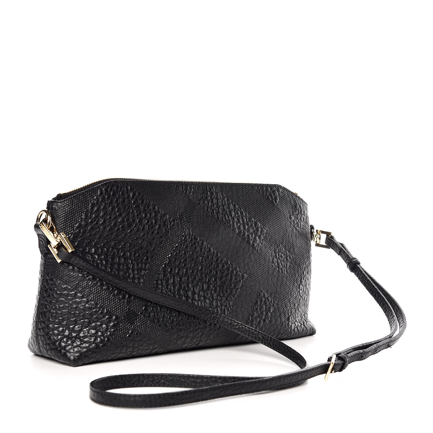 Burberry Signature Grain Calfskin Check Embossed Small Chichester Crossbody Clutch Bag Black 3 of 9