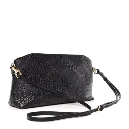 Burberry Signature Grain Calfskin Check Embossed Small Chichester Crossbody Clutch Bag Black 3 of 9