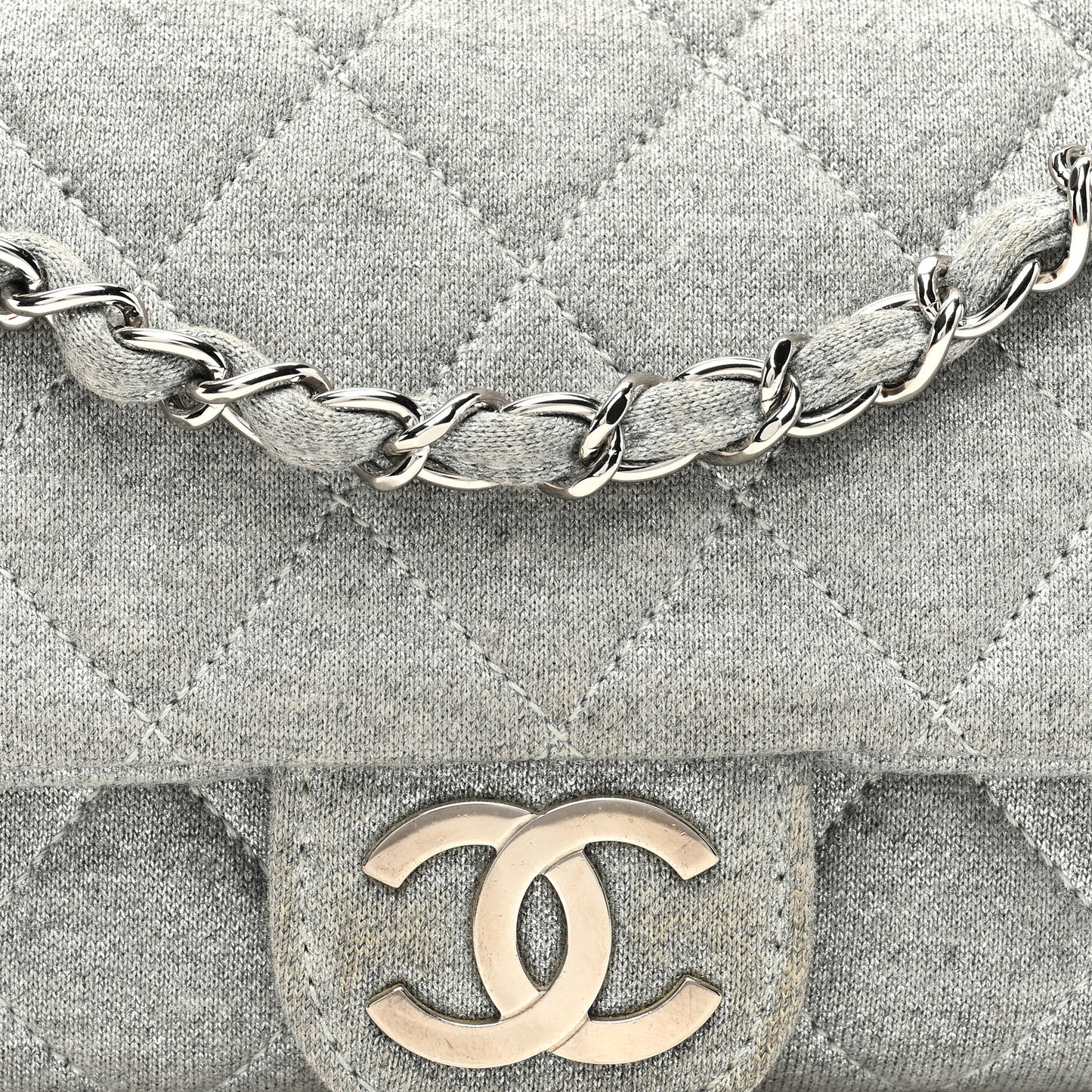 Metallic Jersey Quilted Medium Single Flap Grey