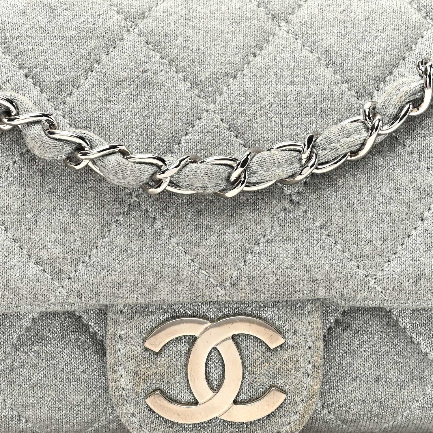Chanel Metallic Jersey Quilted Medium Single Flap Grey 8 of 10