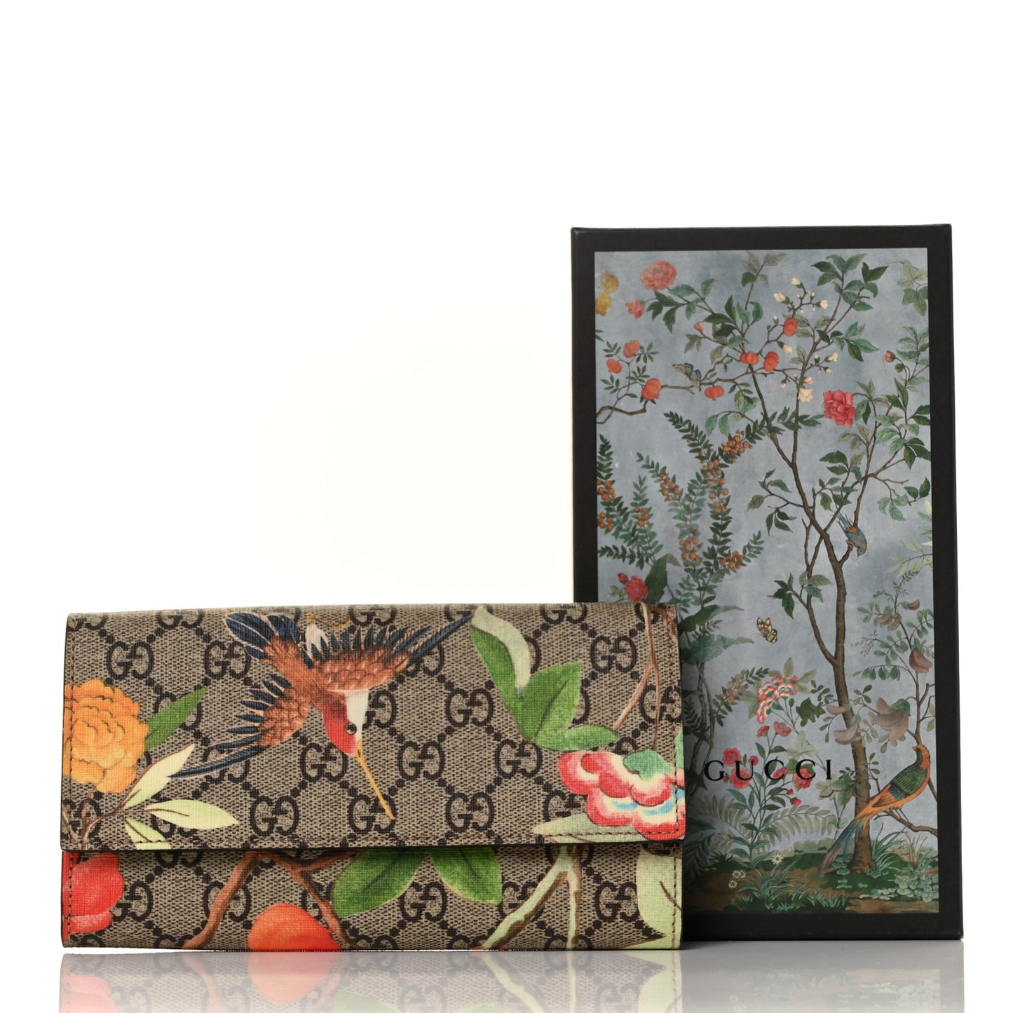 GG Supreme Monogram Tian Continental Wallet Beige Multicolor Red