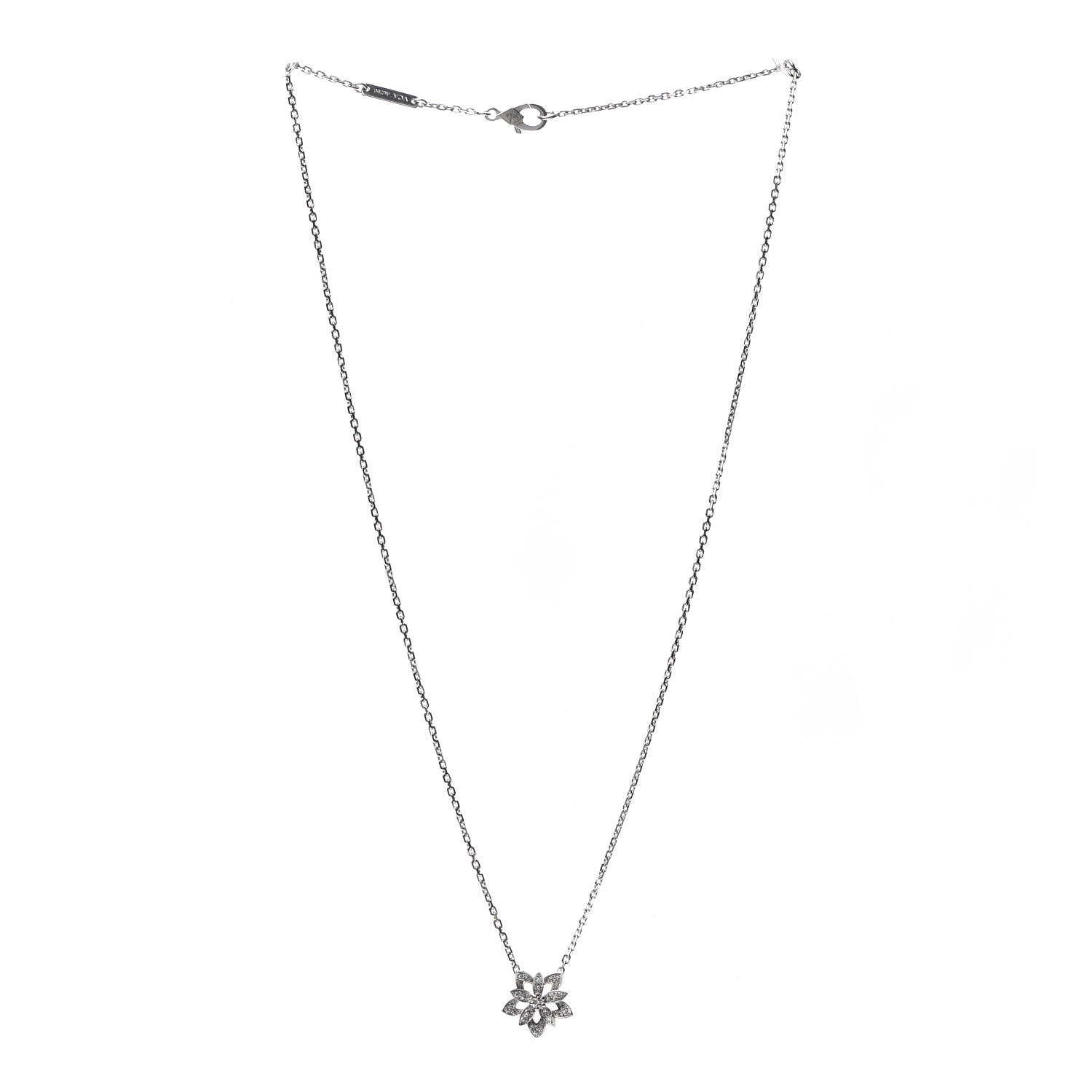 Van Cleef & Arpels 18K White Gold Diamond Mini Lotus Pendant Necklace 3 of 8