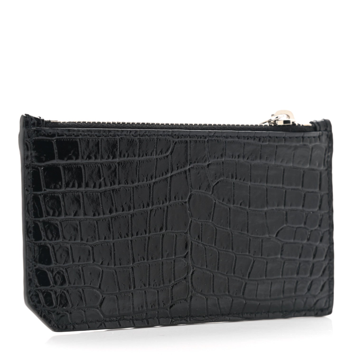 Saint Laurent Calfskin Crocodile Embossed 5 Fragments Zip Pouch Card Holder Black 3 of 7