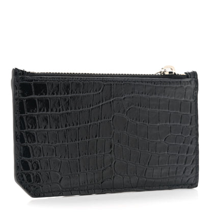 Saint Laurent Calfskin Crocodile Embossed 5 Fragments Zip Pouch Card Holder Black 3 of 7