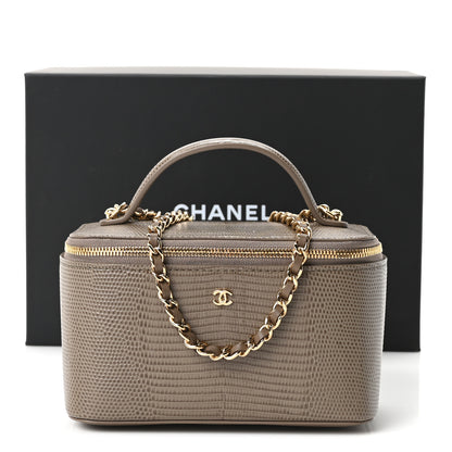 Chanel Calfskin Lizard Embossed Top Handle Vanity With Chain Dark Khaki 11 of 11