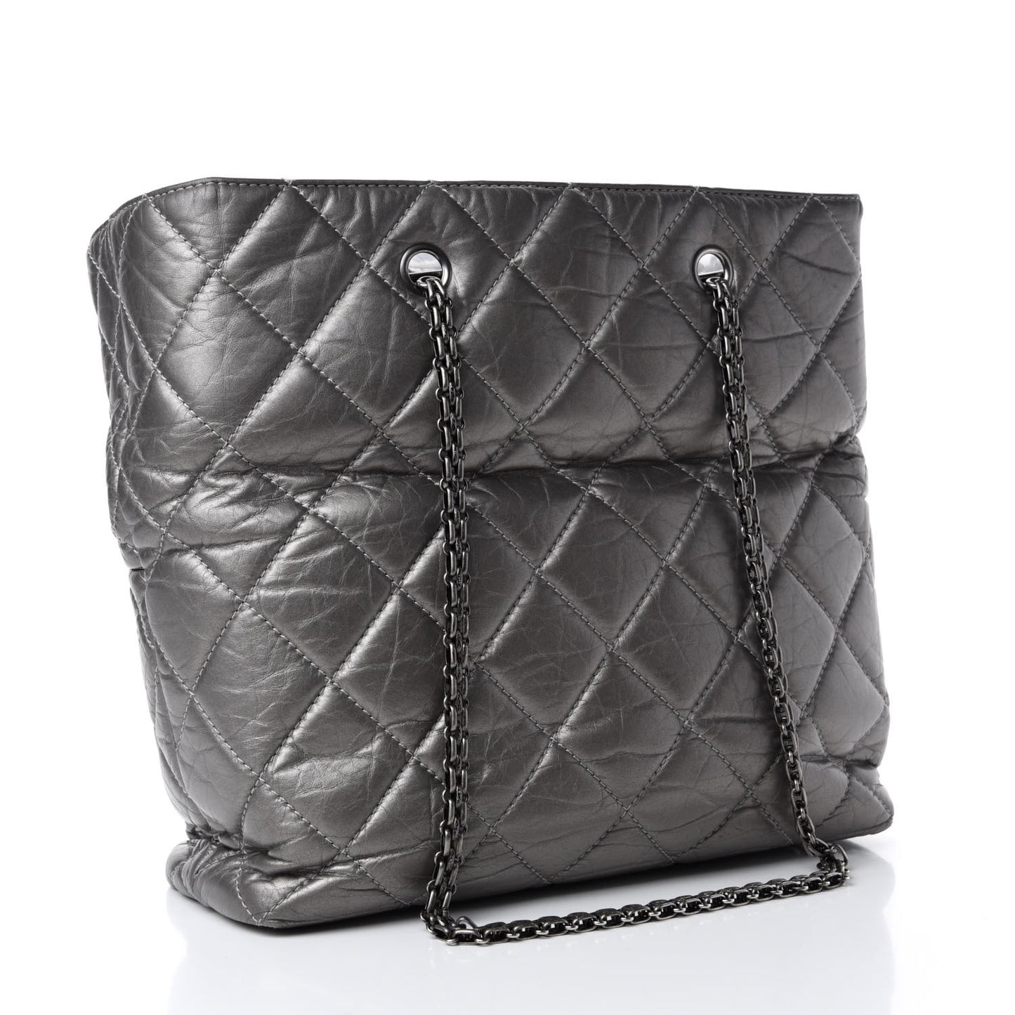 Metallic Aged Calfskin Quilted Reissue 2.55 Tote Dark Grey