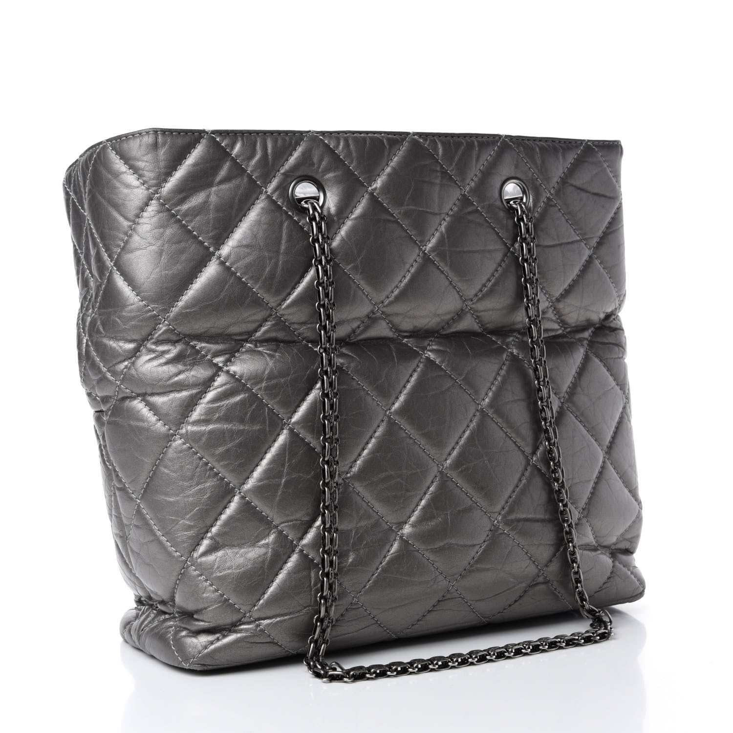 Chanel Metallic Aged Calfskin Quilted Reissue 2.55 Tote Dark Grey 3 of 15