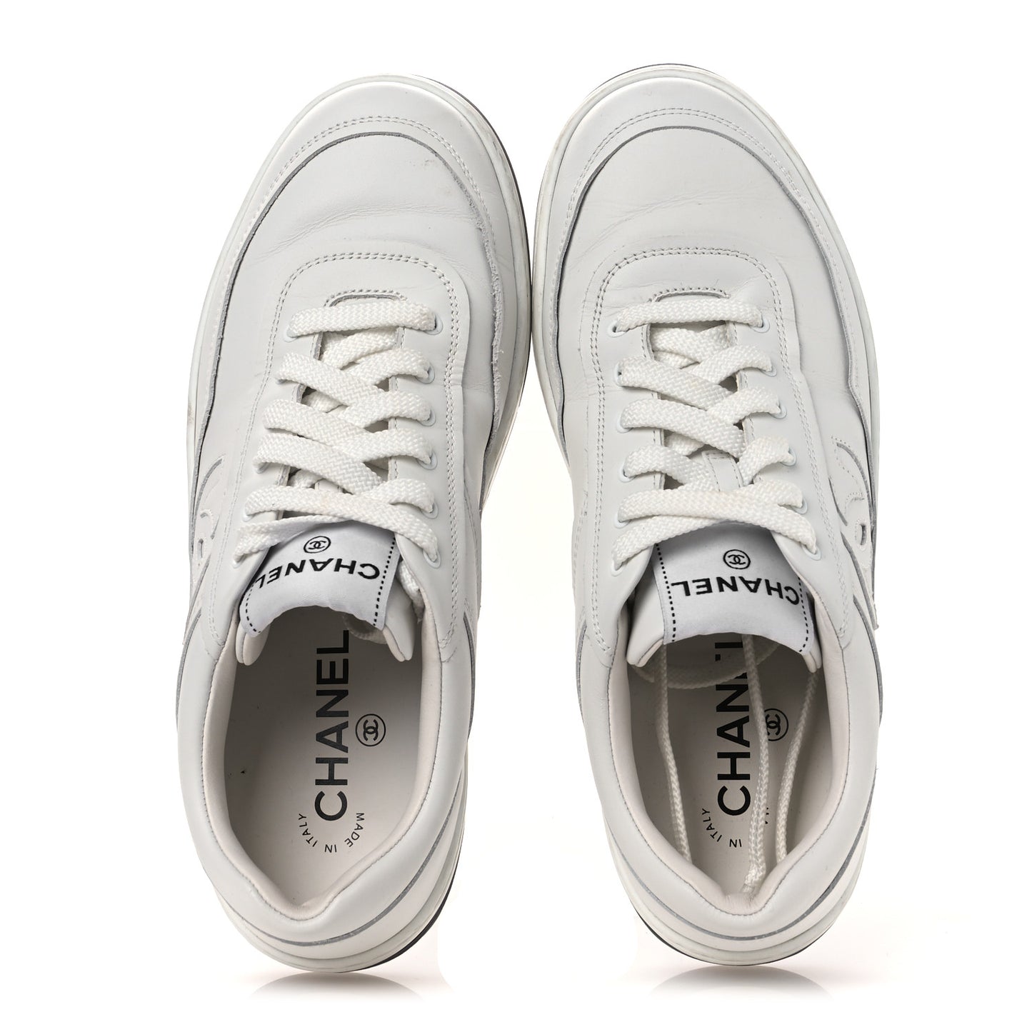 Calfskin CC Womens Sneakers 38 White Black