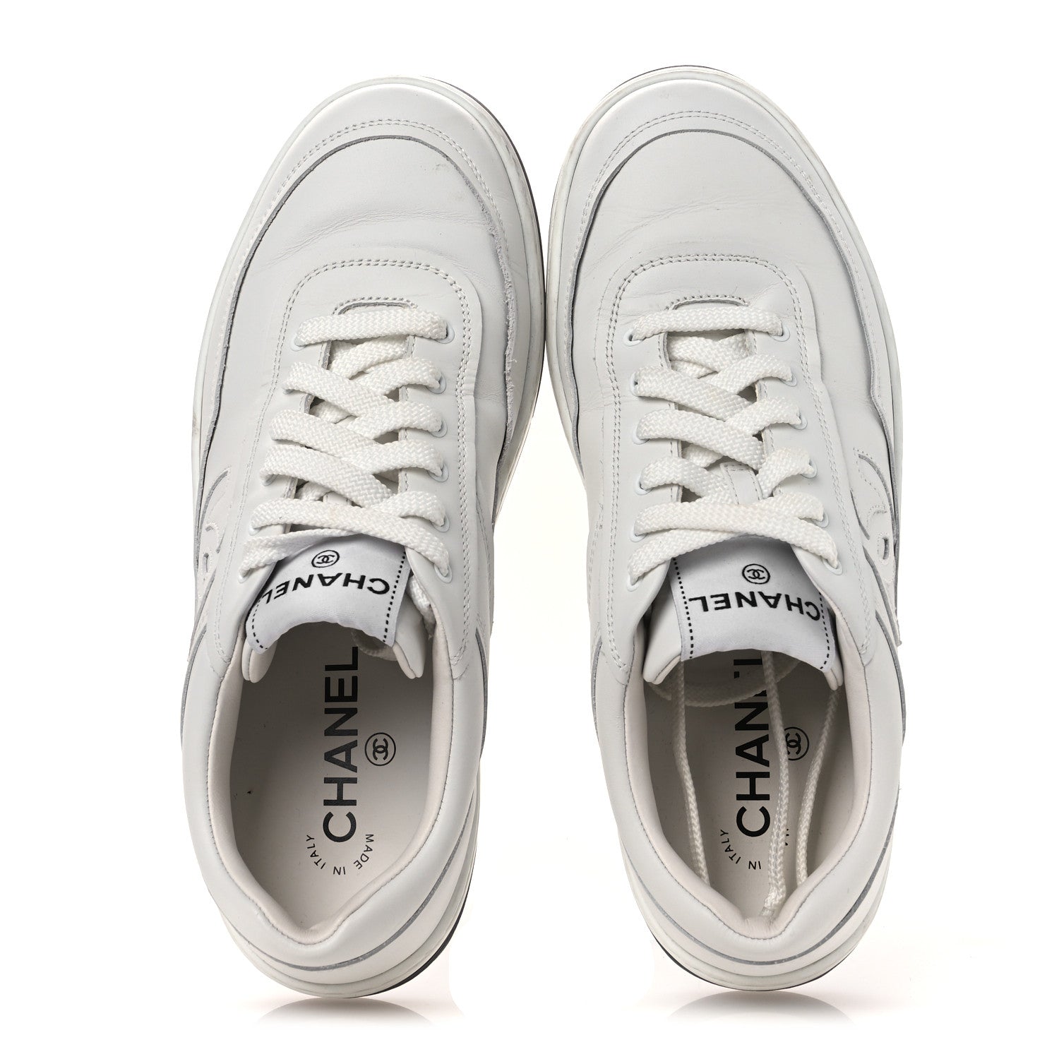 Chanel Calfskin CC Womens Sneakers 38 White Black 2 of 13