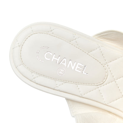 Chanel Lambskin Pearl Bow CC Flat Sandals 38 White 6 of 17