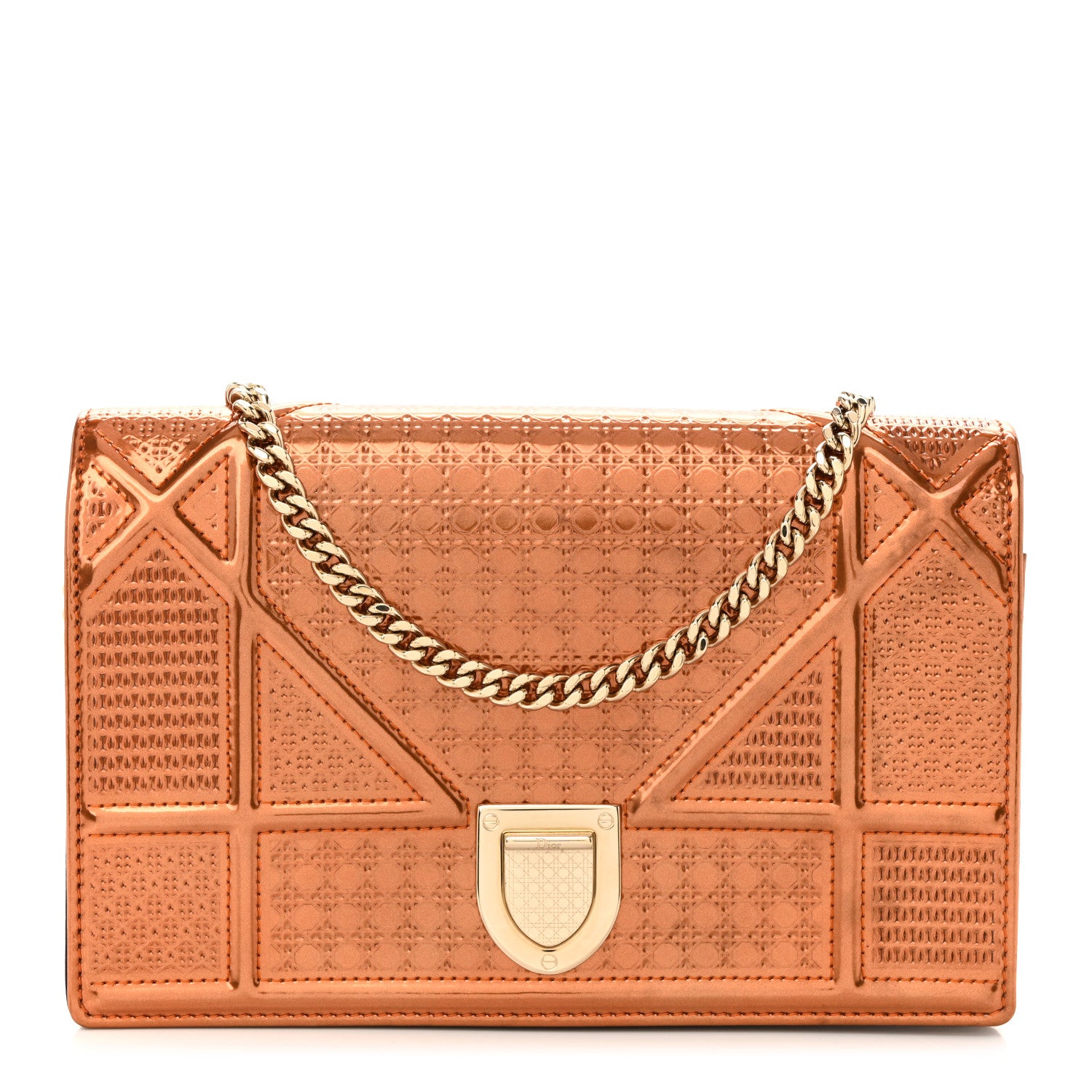 Christian Dior Metallic Patent Micro-Cannage Diorama Wallet on Chain Pouch Orange 1 of 11